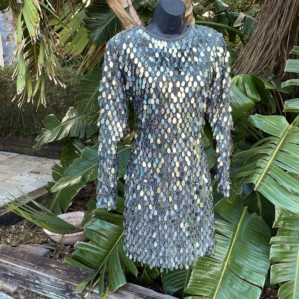 vintage Nightline pallet sequin metallic semi sheer dress